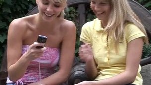 Blondes with flawless milk cans have gorgeous lesbian sex outdoors