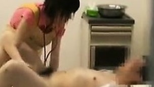 Friendly nurse gives her patient a handjob and then sucks h